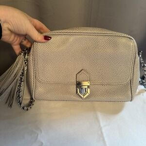 Eric Javits Cream Tan Leather Crossbody Shoulder Bag Handbag Purse Chain Strap